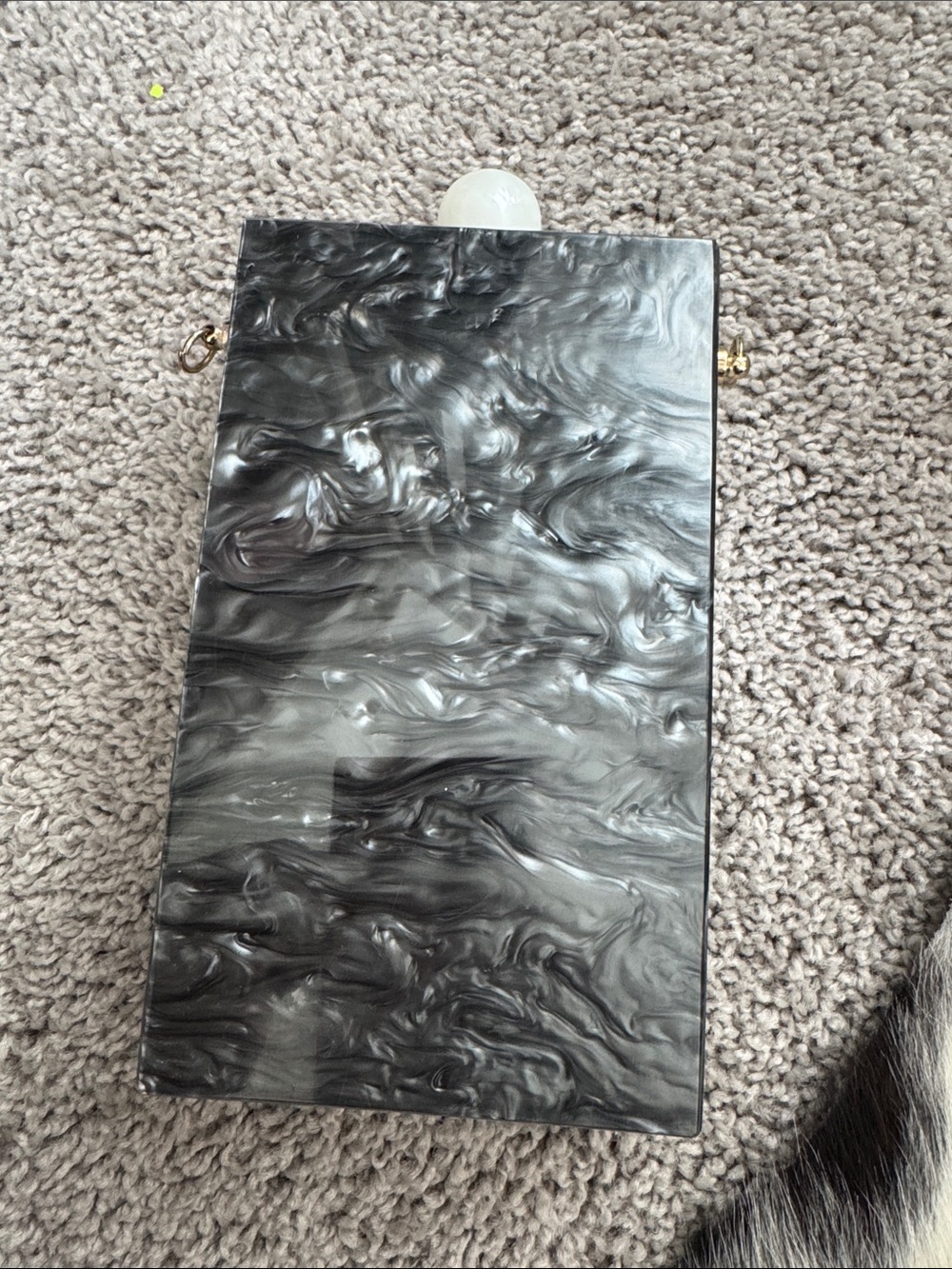 Marble-Effect Black Acrylic Clutch with Pearl Top